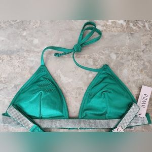 VS S M XL XXL Swim Shine Strap Triangle Bikini Top Verdant Green Rhinestone